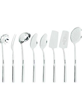 8-Piece Stainless Steel Cooking Utensils Set - Spatulas, Spoons, Forks & Ladle